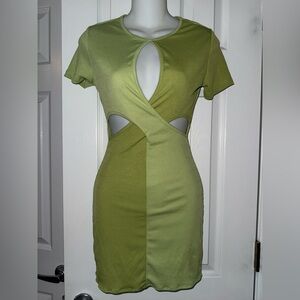 Elegant Olive Green Cut-Out Dress XS KEYHOLE